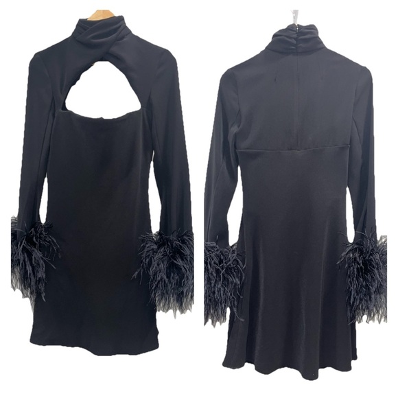 16Arlington Odessa Dress Black Feather Mini US 6 Long Sleeve Cutout Cocktail NWT - Picture 5 of 14